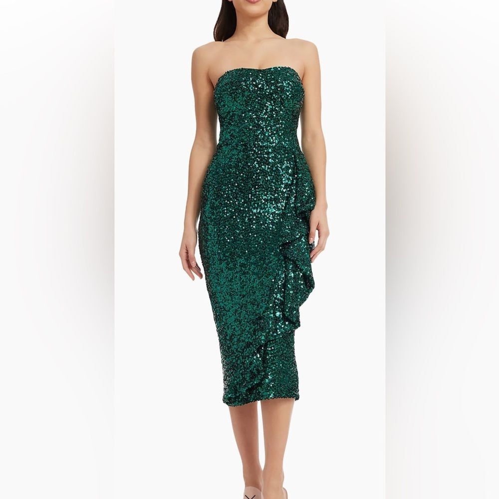 New Dress The Population Alexis sequin midi dress in emeralds green holiday sz M